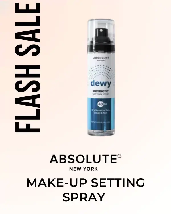 Front view of the Absolute New York Dewy Probiotic Make-Up Setting Spray bottle. flash sale