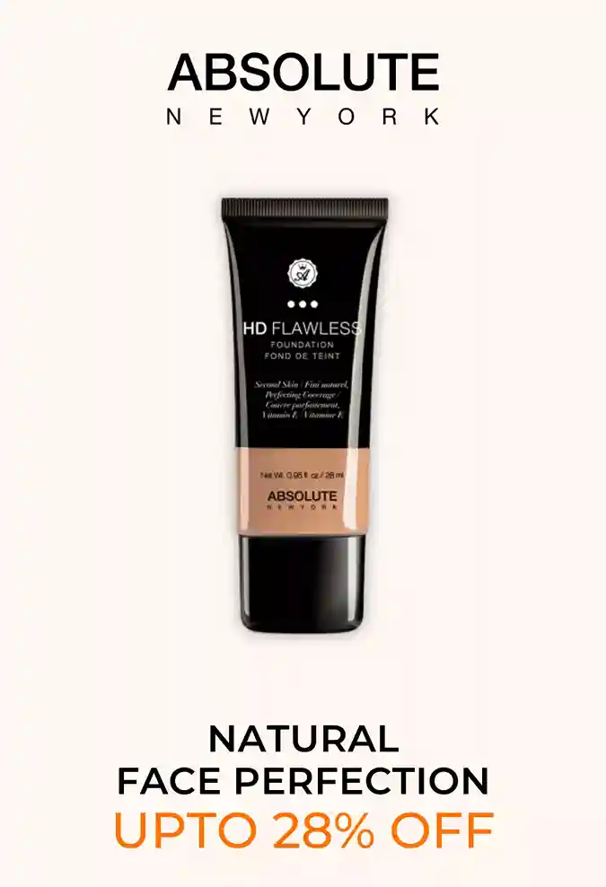Absolute New York HD Flawless Fluid Foundation এর স্বচ্ছ কাঁচের বোতল এবং কালো ক্যাপ. Upto 28% off
