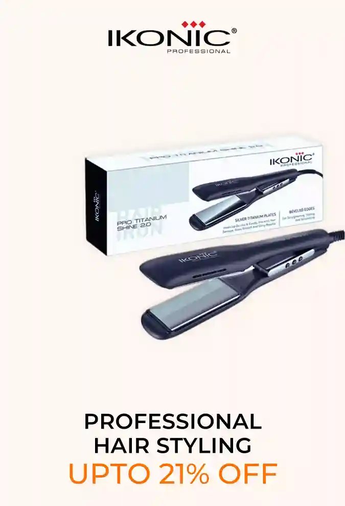 Full view of the black Ikonic Professional 2.0 Pro Titanium Shine Hair Straightener. upto 21% off