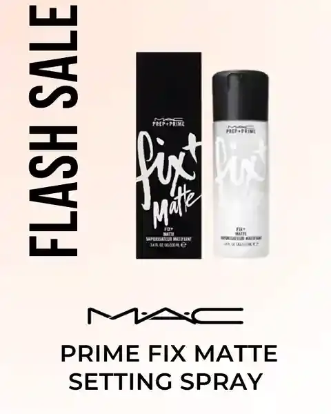 Black spray bottle of MAC Prep + Prime Fix+ Mattifying Setting Spray 100ml. Flash sale