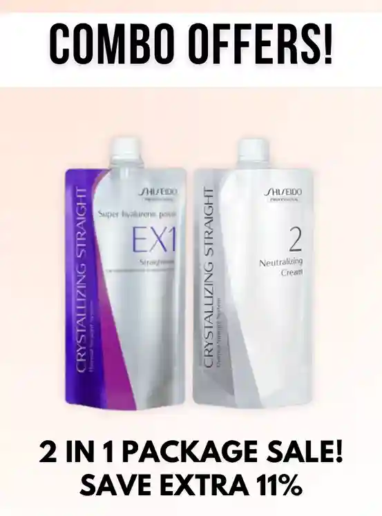 Two bottles of Shiseido Crystallizing Straight Ex1 and Neutralizer 400g combo set together. Save Extra 11%.