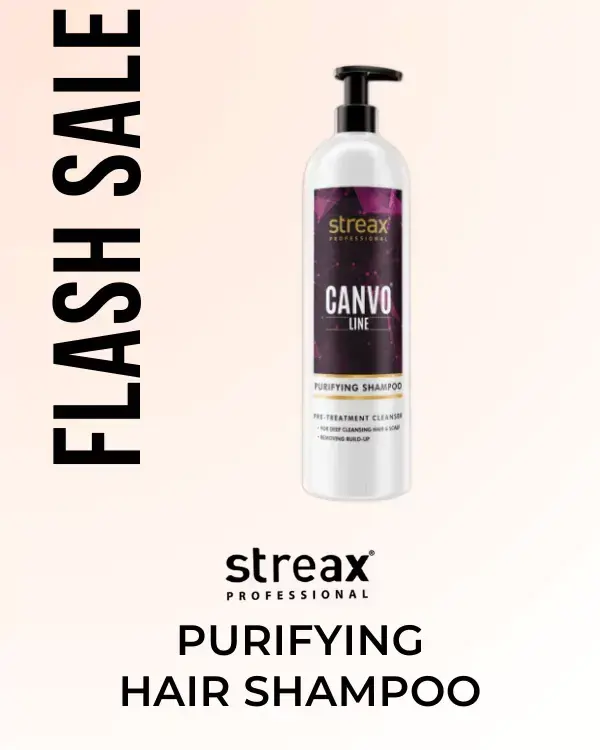 Green and white bottle of Streax Professional Canvo Line Purifying Shampoo 1000ml. Flash sale