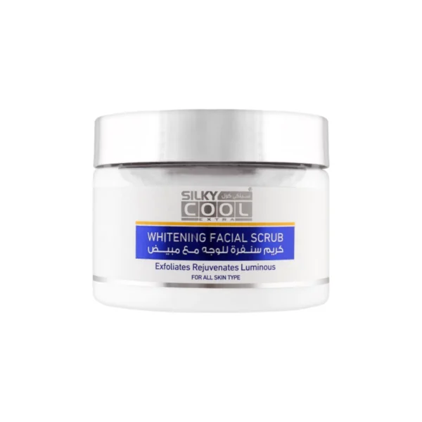 Image of the white and green tube of Silky Cool Extra Whitening Facial Scrub
