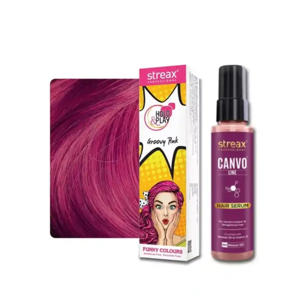 Streax Professional Funky Hair Colour and Canvo line Hair Serum combo package image