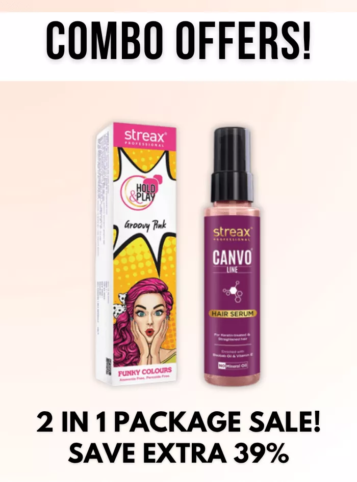 Streax Professional Funky Hair Colour and Canvo line Hair Serum combo package image. Save Extra 39%